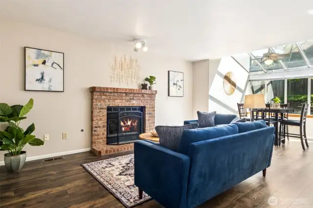 Comfortable and cozy, you'll love spending your winters in front of the gas fireplace.    [Note: the current owners had very young babies in the house, so the fireplace was blocked for safety and they've never used it.]