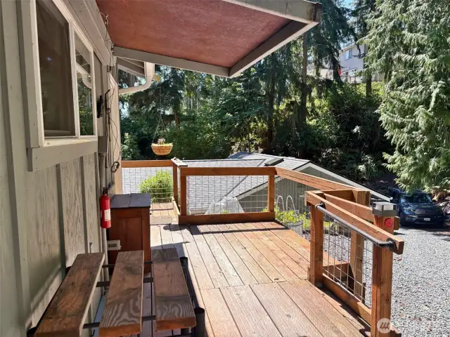 The studio front deck, with covered entrance.