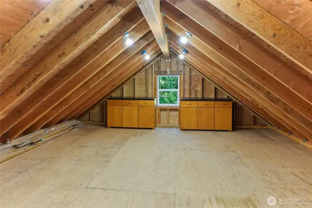 Loft storage area above garage