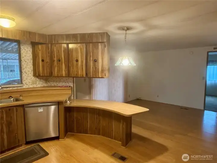 Kitchen looking into dining room