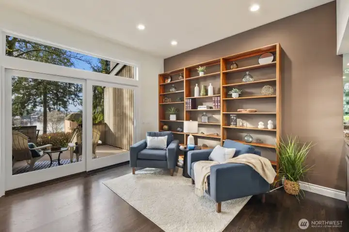 Built-ins create a cozy nook area off the living room - potential home office