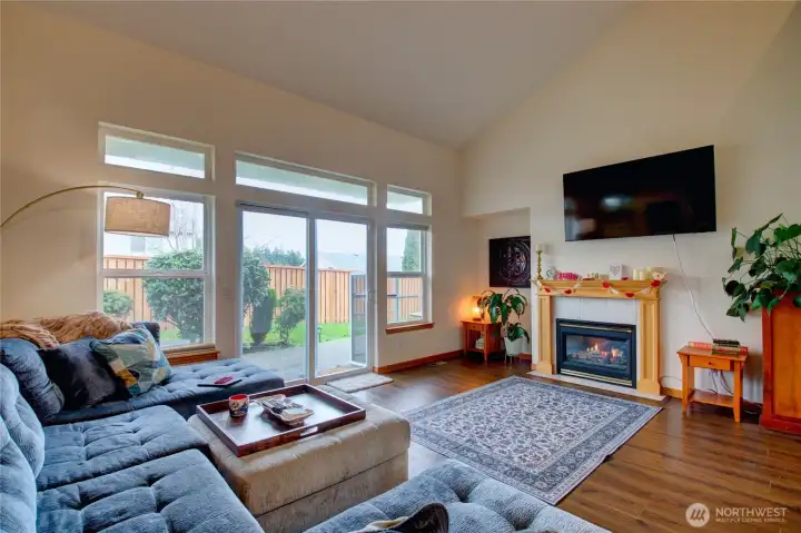 Large and inviting living area with vaulted ceilings