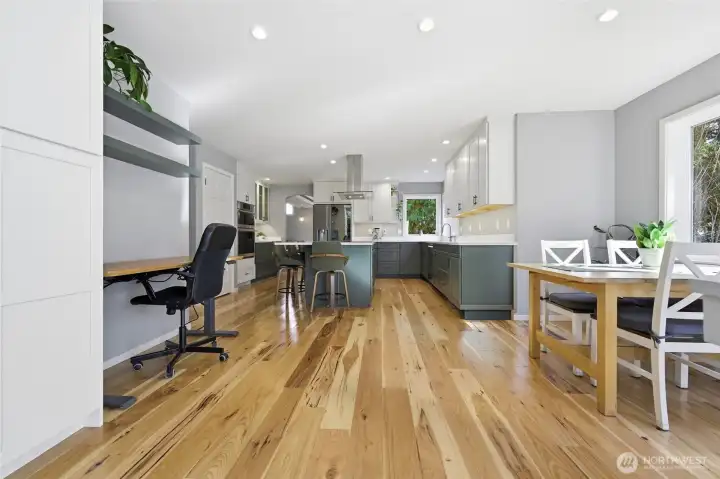 Views from the family room to the kitchen.