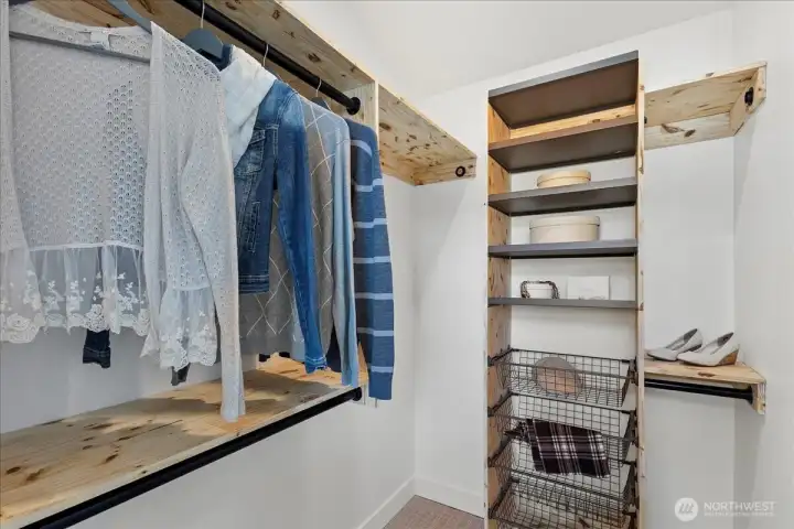 Custom shelving in walk-in closet