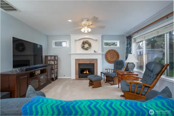 Cozy up to the elegant gas fireplace, perfect for adding warmth and ambiance to the living space.