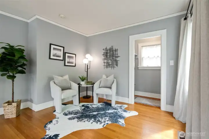 Sellers had their TV space here by this convenient coat closet/mud room