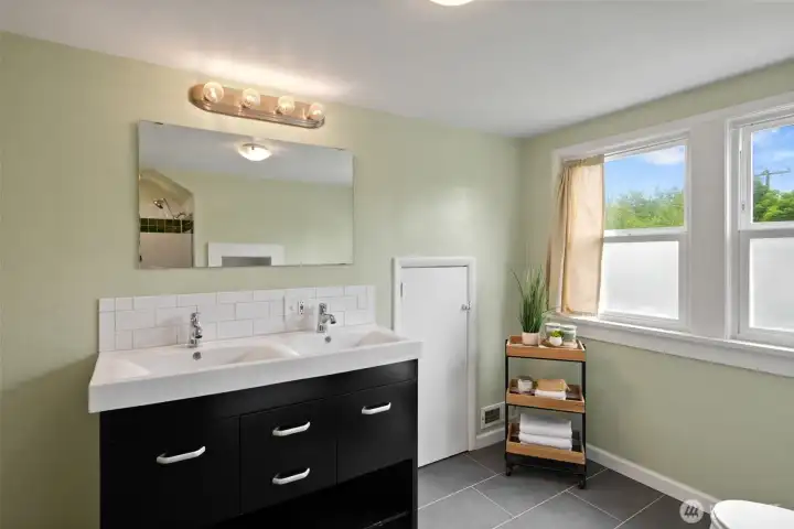 Upstairs 3/4 bath with double vanity