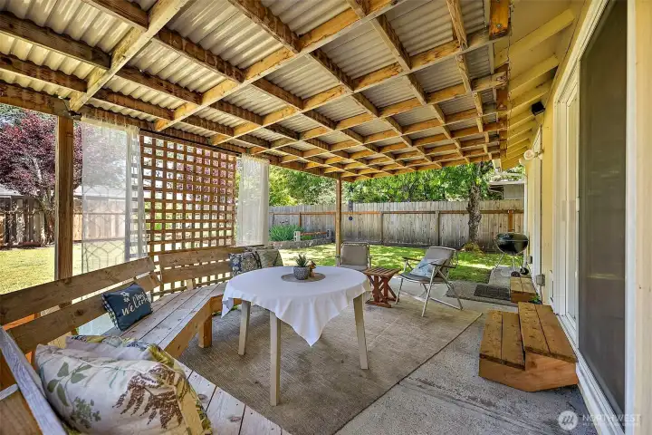 Backyard covered patio. Backyard covered patio.
