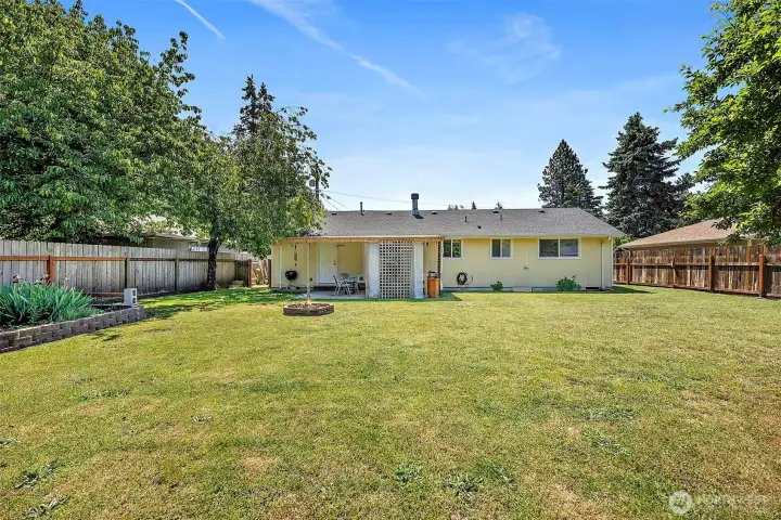Fully fenced backyard. Fully fenced backyard.