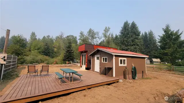 The deck is expansive and has concrete footings for added strength.