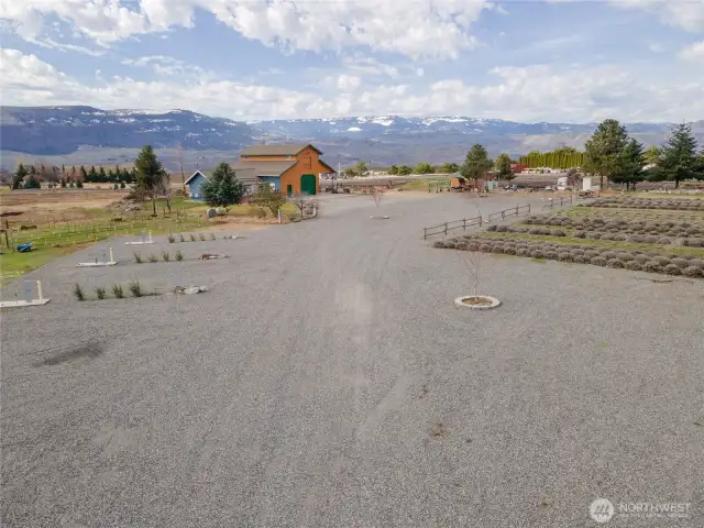 Parking area with spacious RV parking spots.