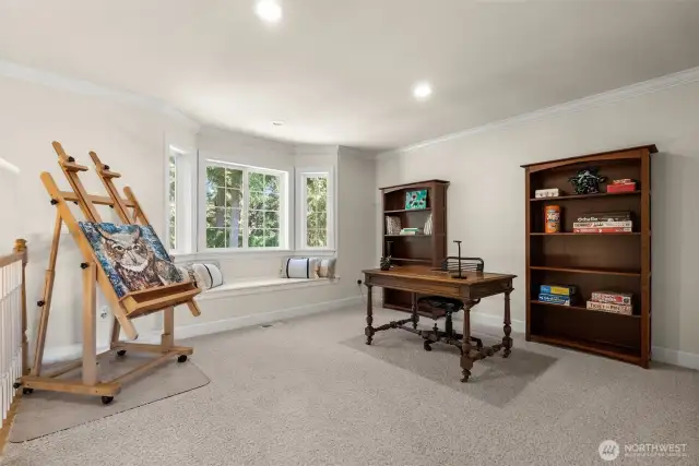 Large loft at the top of stairs perfect for family room, art space, office, guest space
