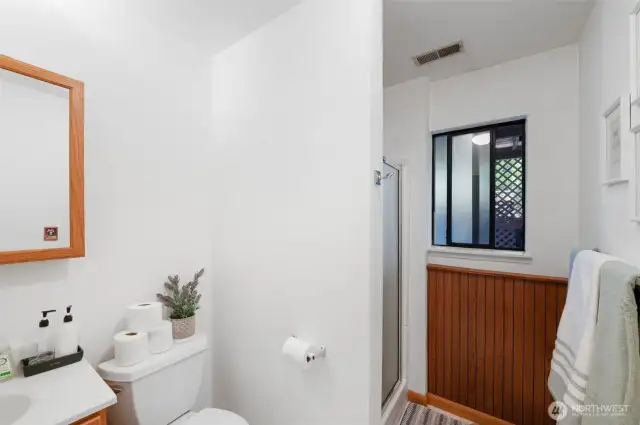View of second bathroom with shower.