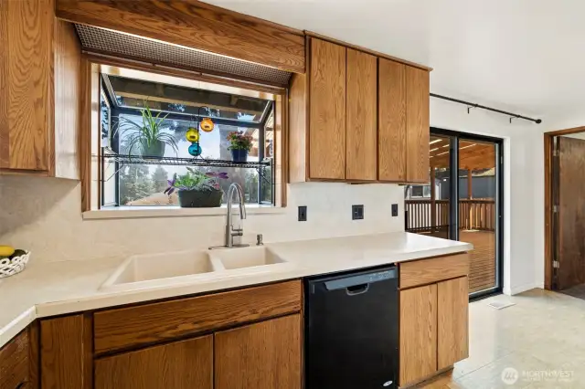 Kitchen with garden window.