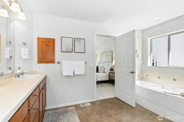 Soaking tub and separate shower - a true 5 piece bath with room to move about.