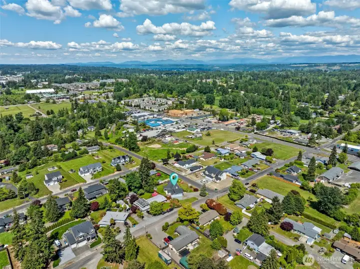 North / East and it's the Cascade Mountains in the distance.