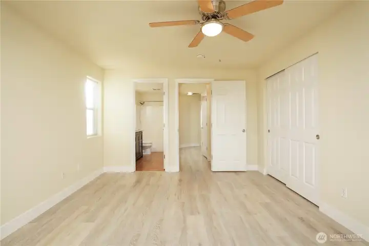 Master bedroom leading to master bathroom