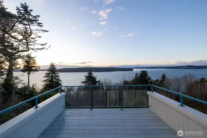 View deck off of the living room & dining room with spectacular views from  past Steilacoom to The Narrows Bridges.