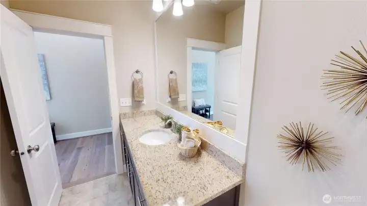 The guest bath is accessible from the hallway and the guest bedroom- perfect for day visitors and overnighters alike.