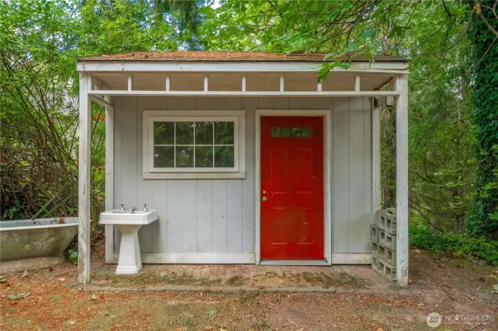 Storage shed in the backyard.