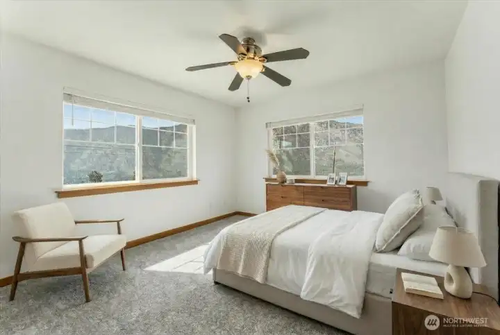 Virtually Staged bedroom 1 of 2 in space above the shop