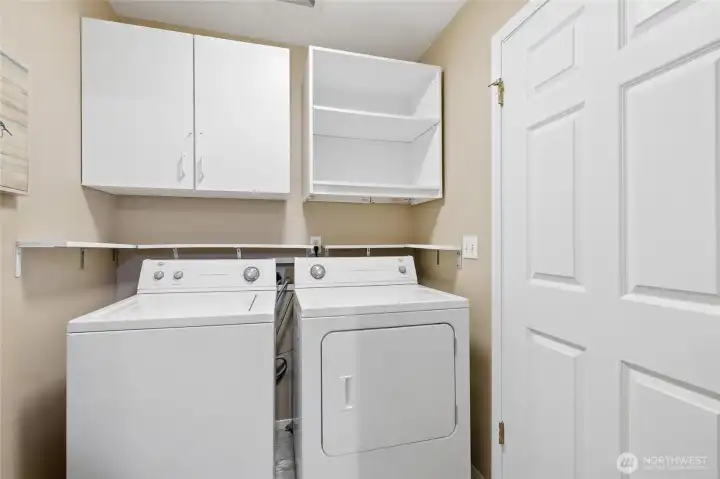 Large utility room includes washer & dryer ~ located between the garage & kitchen.