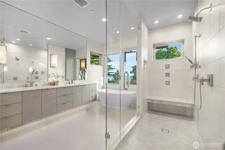 Escape to a private sanctuary featuring a deep soaking tub, custom masonry, and a serene atmosphere designed for total rejuvenation.