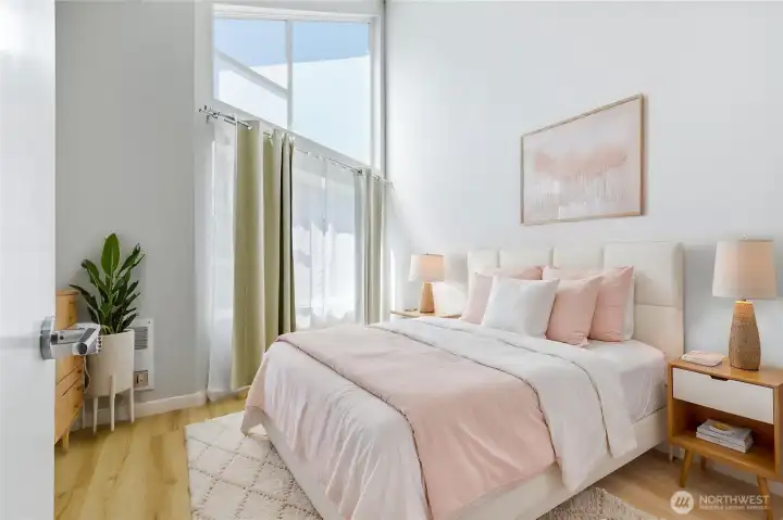 Primary bedroom, virtural staged