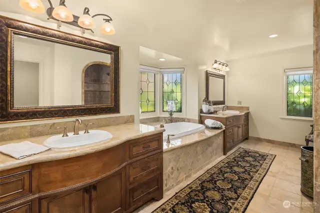Heated floors for this beautiful bathroom reminiscent of Europe.