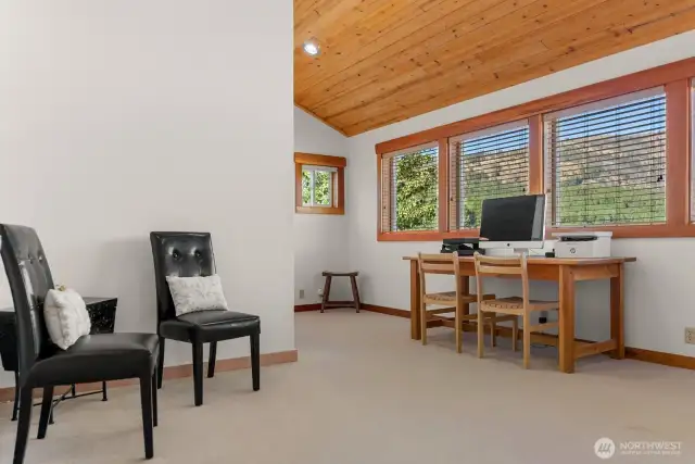 Upper Loft is carpeted. Great natural light throughout. Easy remote workspace.