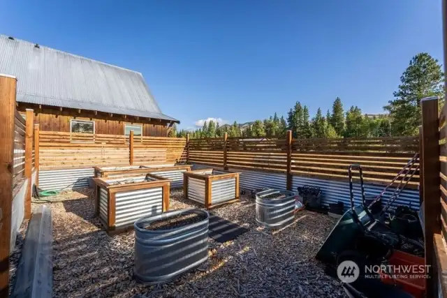Well built Raised bed garden area. Fenced. Irrigation water to make your garden grow.