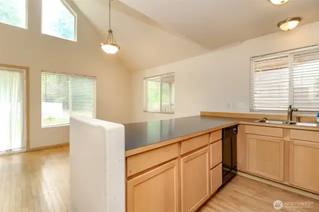 Nice natural light. Kitchen with eating bar