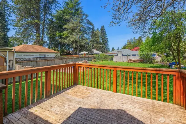 Huge back deck and back yard off or kitchen