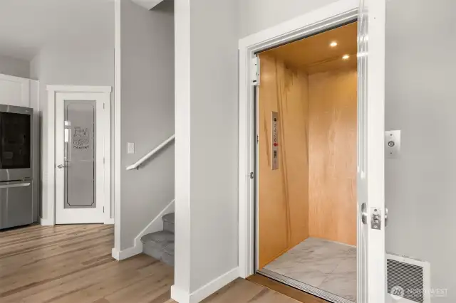 This fabulous elevator serves all 3 floors.