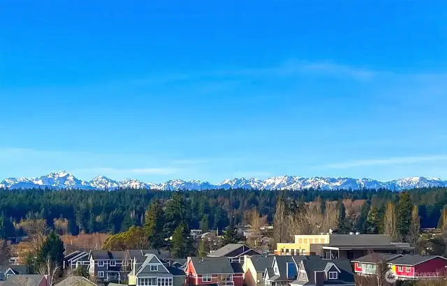 A view of the majestic Olympic mountain range greets you on clear days.