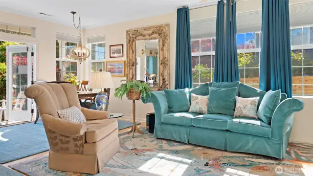 Ample windows and custom window shades throughout for absolute privacy