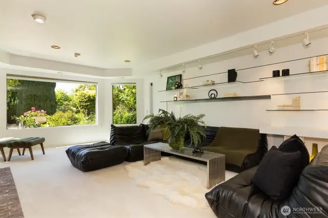 Lower level family room with garden views