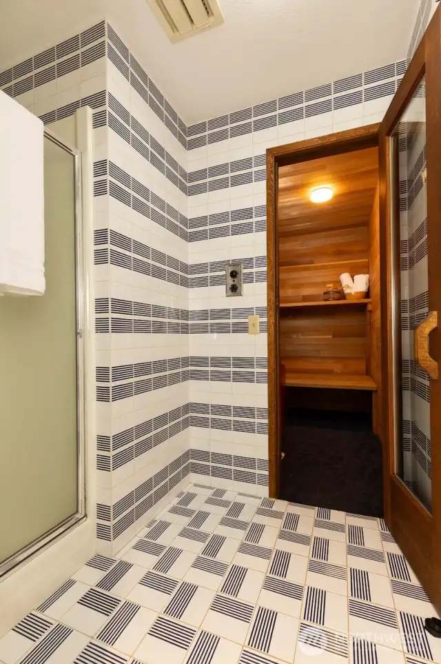 Sauna and shower on lower level.