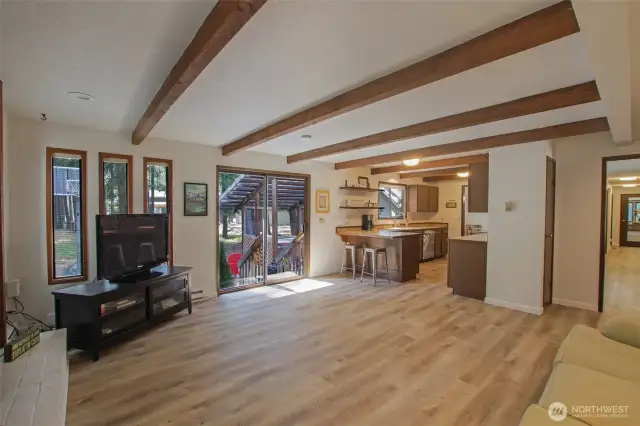 Family room from attached garage entry door