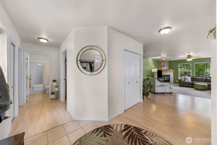 Looking from the entry towards the guest bedroom, bathroom and laundry room.