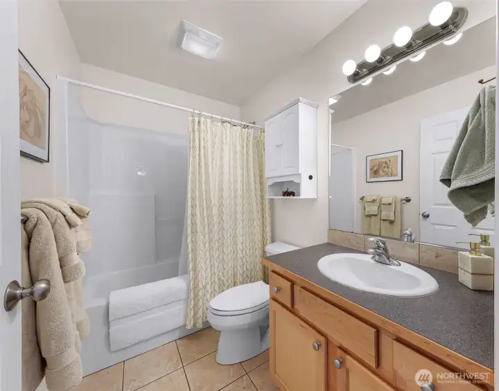 Full guest bathroom right next to guest bedroom.