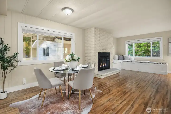 Fireplace and built in sofa/sitting area