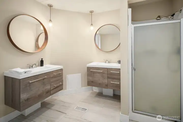 Primary bathroom with double vanities