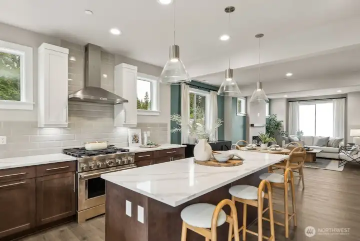 Ample seating in this oversized quartz kitchen island!