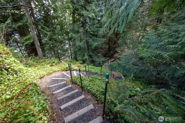 Like owning your own private hiking trail these steps and bridges lead to the water's edge