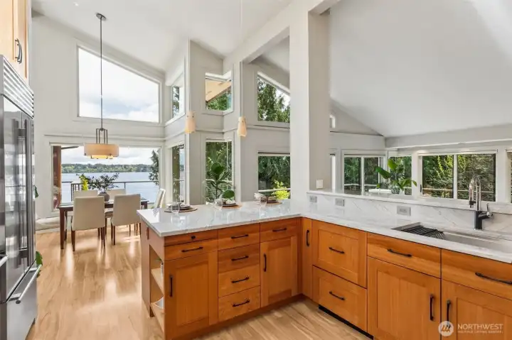 How fun to cook and enjoy life in this incredible kitchen from your new home on the sparkling salt water!