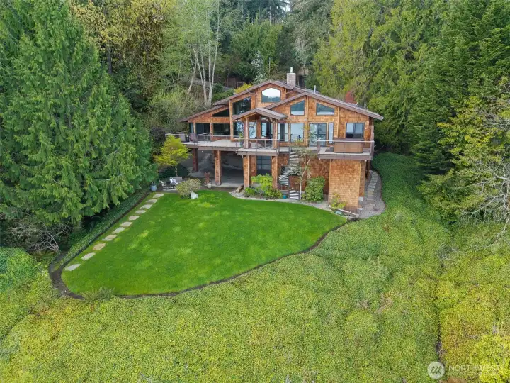 View from the water side showing the beginning of the path down to the water