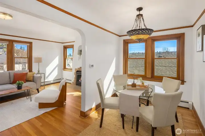 Sun filled eating nook with windows facing south