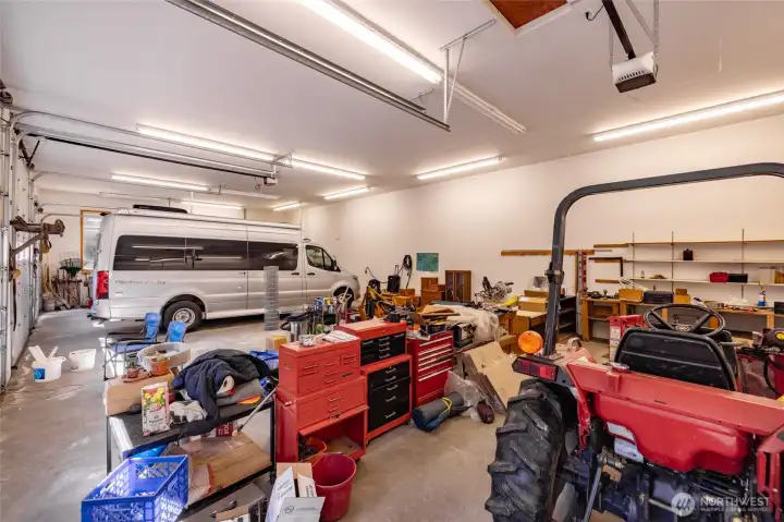 A view inside the shop, where walls area finished.  There's 220 power and a full bathroom.