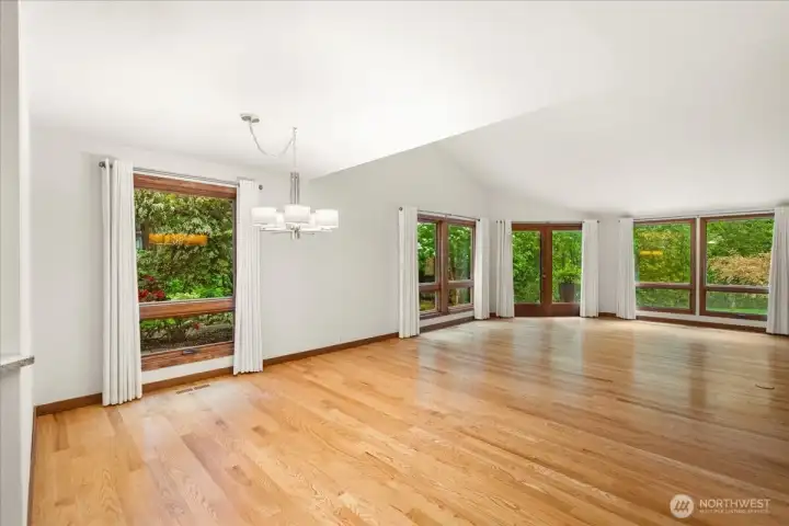 This is the dining room and spacious, open great room area.  The floors are truly gorgeous.